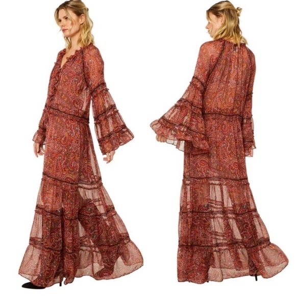 NWT MISA LA Genevieve Maxi Dress S Paisley Boho Bell Sleeve Fall Wedding Guest - Picture 1 of 6